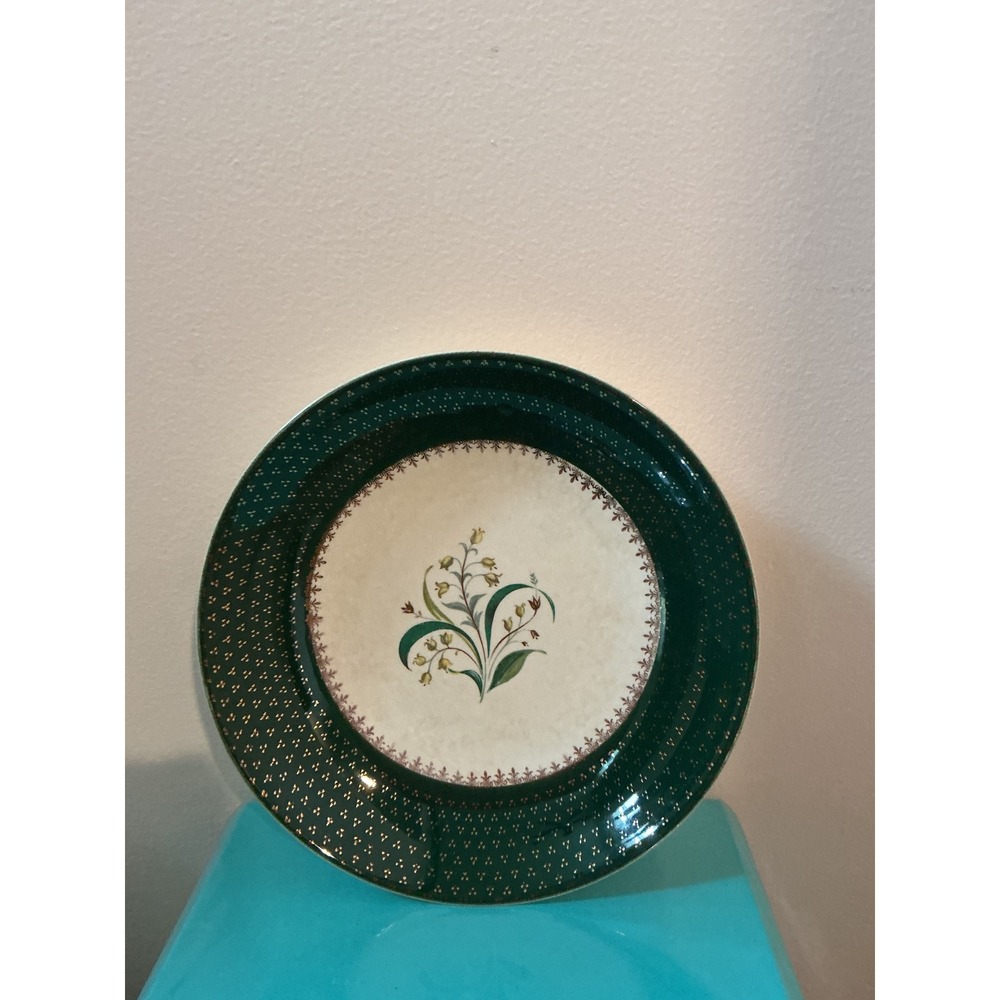 Salem‎ China Lily of the Valley Saucer Forest Green 23K Gold Trim 56 Z 7.25in